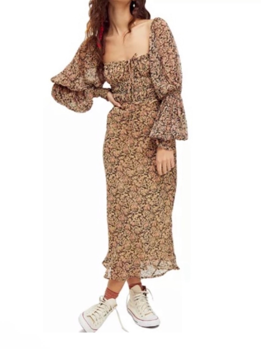 Free People Aglow midi Dress with Square Neck Dress Women’s Size Medium